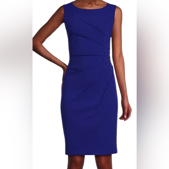 Calvin Klein Royal Blue Sideburst Boat Neck Sleeveless Knit Sheath Dress - Picture 1 of 11